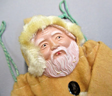 2 Antique Vintage Candy Container Bags w/Celluloid Santa Faces ~ Occupied Japan picture