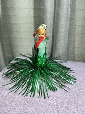 VTG RARE 1950s MCM Elf Christmas Tree Topper Table Decor Green Tinsel Red Felt picture