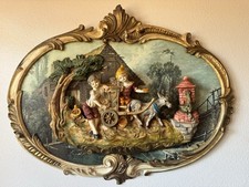 Vintage 3D Italian Empire Art-Oval Raised Wall Plaque-Playful Boy/Girl (21