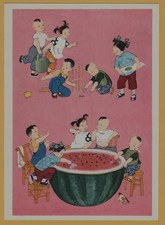 1960 CHINA Sino Chinese Children Watermelon Art Postcard DDR Germany Vintage picture