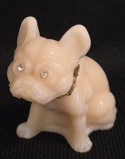 Vtg Westmorland Bulldog Solid Satin Custard Tone/Gold Collar/Crystal Eyes picture