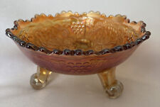 Fenton Lotus and Grape Bowl Three-Footed Antique Marigold Carnival Glass picture