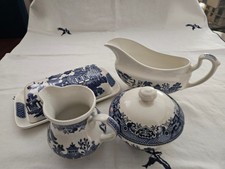 CHURCHILL BLUE WILLOW 6 PC PAGODA CONDIMENT SET 