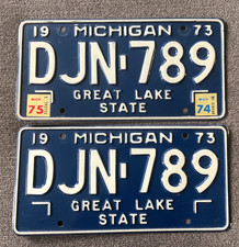 RARE 1973 MICHIGAN LICENSE PLATE PLATES PAIR SET ORIGINAL NICE CHEVY FORD DODGE  picture