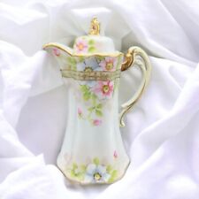 Antique Nippon Moriage Floral Hand Painted Flower Porcelain Chocolate Teapot 9”T picture
