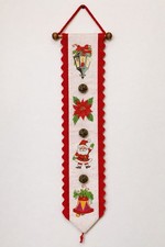 VTG 1981 Rennoc Christmas Bell Pull Santa Poinsettia Jingle Bells 29” Wall Hang picture