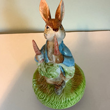 Schmid Peter Rabbit Beatrix Potter Hand Painted Ceramic Figurine Music Box picture