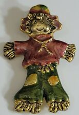 Holiday Brooch Fall Autumn Thanksgiving Halloween Scarecrow Gold Tone Enamel  picture