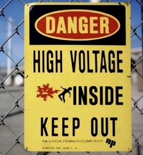 Vintage Industrial Danger High Voltage Keep Out Sign Las Vegas Power Plant Lot picture