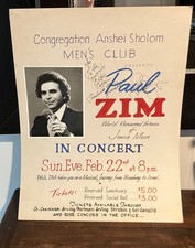 Vintage Paul Zim Judaica Jewish Music Memorabilia Cantorial Music Signed Poster picture