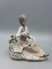 Vintage Lladro Spain Figurine #1312 Feed Time Girl Feeding Lamb, Retired picture