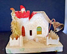 Vintage Christmas Putz House White with Red Scalloped Roof Japan picture