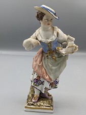 1900s Antique German KPM Berlin Scepter Mark Girl W Bird Porcelain Figurine 6