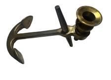 Mid Century Brass Anchor Candle Holder Nautical Decor Single Patina picture