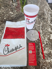 Chick-fil-A 1967 Reusable Advertising Cup Tumbler White Red Black w/ Lid Straw picture