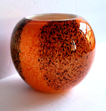  Art Glass Rose Bowl Vase Orange Green Bown Confetti 5