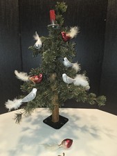 7 Vtg Christmas Glass Bird Clip On Ornaments Feather Tail + 1 clip candle picture
