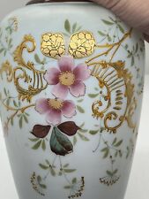vintage Czech Bohemian art Bristol glass Gold Gilded Flowers And Leave Vase picture