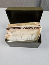 Vintage Green Metal Recipes Tin Box With Recipes Handwritten And Clippings picture