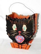 Vintage Dual-Sided HALLOWEEN Cardboard BLACK CAT Lantern, DOLLY TOY CO. picture
