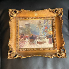 Vintage Ornate Gold Picture Frame with Impressionist Street Scene Print 10x9.5 picture