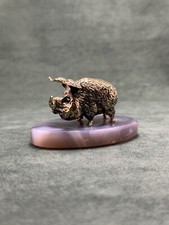 Art Deco Pig statuette cast Bronze figurine sculpture base In Agate stone picture