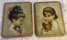 Nice Set Vintage Medeiros Child Prints on Board picture