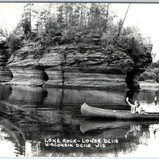 c1950s Wisconsin Dells WI Lone Rock RPPC Native American Indian Canoe Boat PC picture
