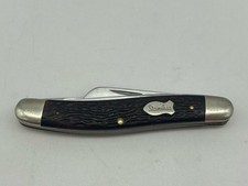 VTG 3.5” SCHRADE USA SS825 RAZOR 3 BLADE STAINLESS JIGGED DELRIN STOCKMAN KNIFE picture