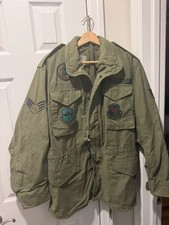 Vintage US Air Force US USAF M-65 Field Jacket Brass Zip PatchedSmall LongOG 107 picture