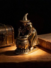 1pc Vintage Brass Witch Mortar Pestle Mini Figurine Gothic Magic Desk Decor picture