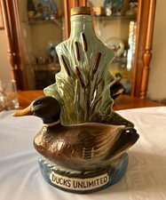 2 Jim Beam Ducks Unlimited Mallard Ceramic Decanter Bottle, Blue/Brown/Green picture