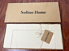 Solino Home 100% Linen Table Runner 14x72” Beige Hemstitch NWT picture