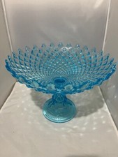 Westmoreland bright Blue Sawtooth Diamond Pt Glass Footed Pedestal Compote Bowl picture