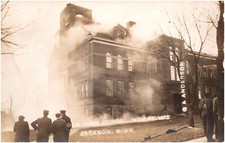 Old High School Fire Jackson Minnesota Firemen Nov. 27 1912 RPPC Postcard Photo picture