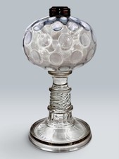 Rare 1883 LaBelle Glass Opalescent Coin Spot Oil Lamp Drip Foot Thuro picture