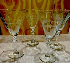 Vintage Tiffin Florence Clear Etched Stemmed Floral champagne Glasses Set of 4 picture