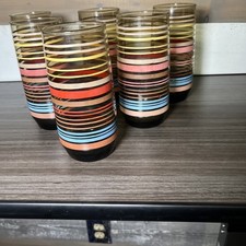 6 Vintage Smoked Striped  Glass MCM 6 Inch Retro 70’s picture