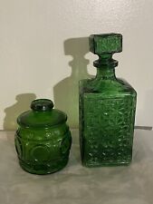 Vintage Mid Century Emerald Green Pressed Glass Decanter  Small Candy Holder #2 picture