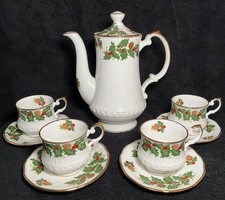 10 piece-Rosina Queens Yuletide Bone China Teapot, Cups & Saucers -Holly Berries picture