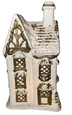 Vintage fun Ceramic Sugared Lighted House Figurine Night Light Lamp 8” picture