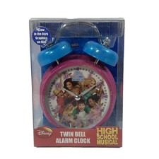 Disney High School Musical Twin Bell Alarm Clock Metal Case With Glitter NEW picture