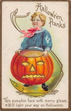 J78/ Halloween Postcard Holiday c1910 Jack-O-Lantern Boy 411 picture
