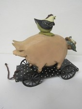 Williraye Studio 1996 Pull Toy WW1423 Pig, Chicken & Basket Of Eggs on Car picture