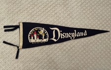 Vintage 1950s/1960s Disneyland Souvenir Felt Pennant Tinkerbell Castle Navy Blue picture