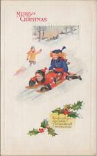 Postcard Merry Christmas Children Sledding  picture
