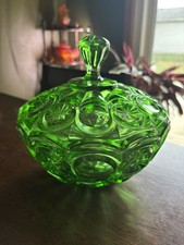 Rare Vintage Fenton Emerald Green Knobby Bullseye Lidded Candy Dish picture