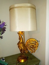 Vintage 1950's Italian Marbro brass rooster lamp with massive barrel shade. picture