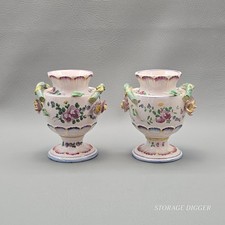 VTG AS IS Set of 2 Small French Old Paris Hand Painted Ceramic Urn Vases 5.8