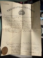 Antique 1917 Certified Copy Of 1830 Tennessee Land Grant With Seal picture